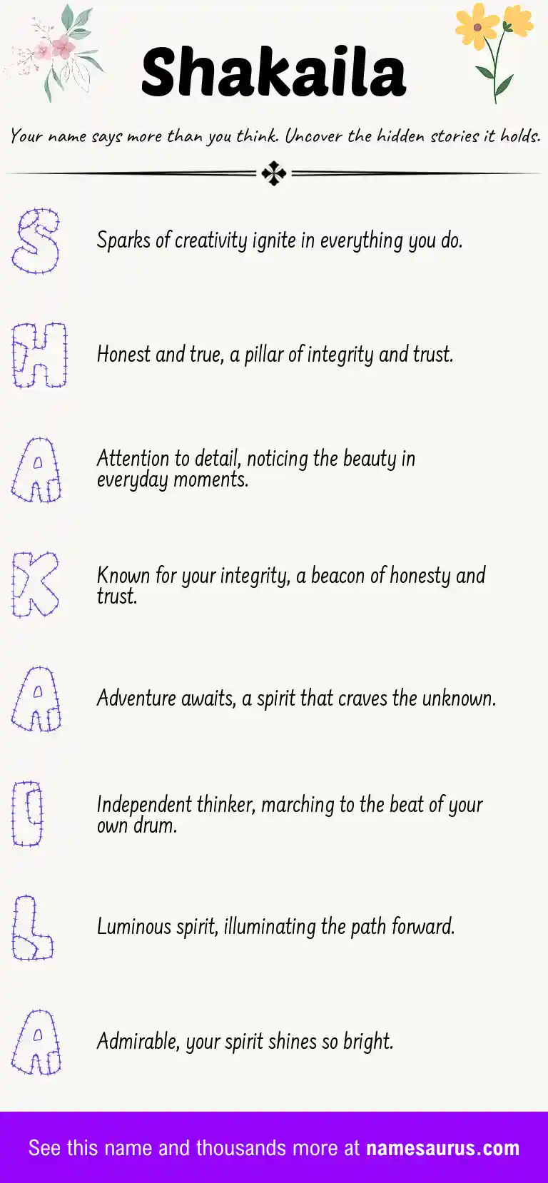 Acrostic poem about Shakaila.