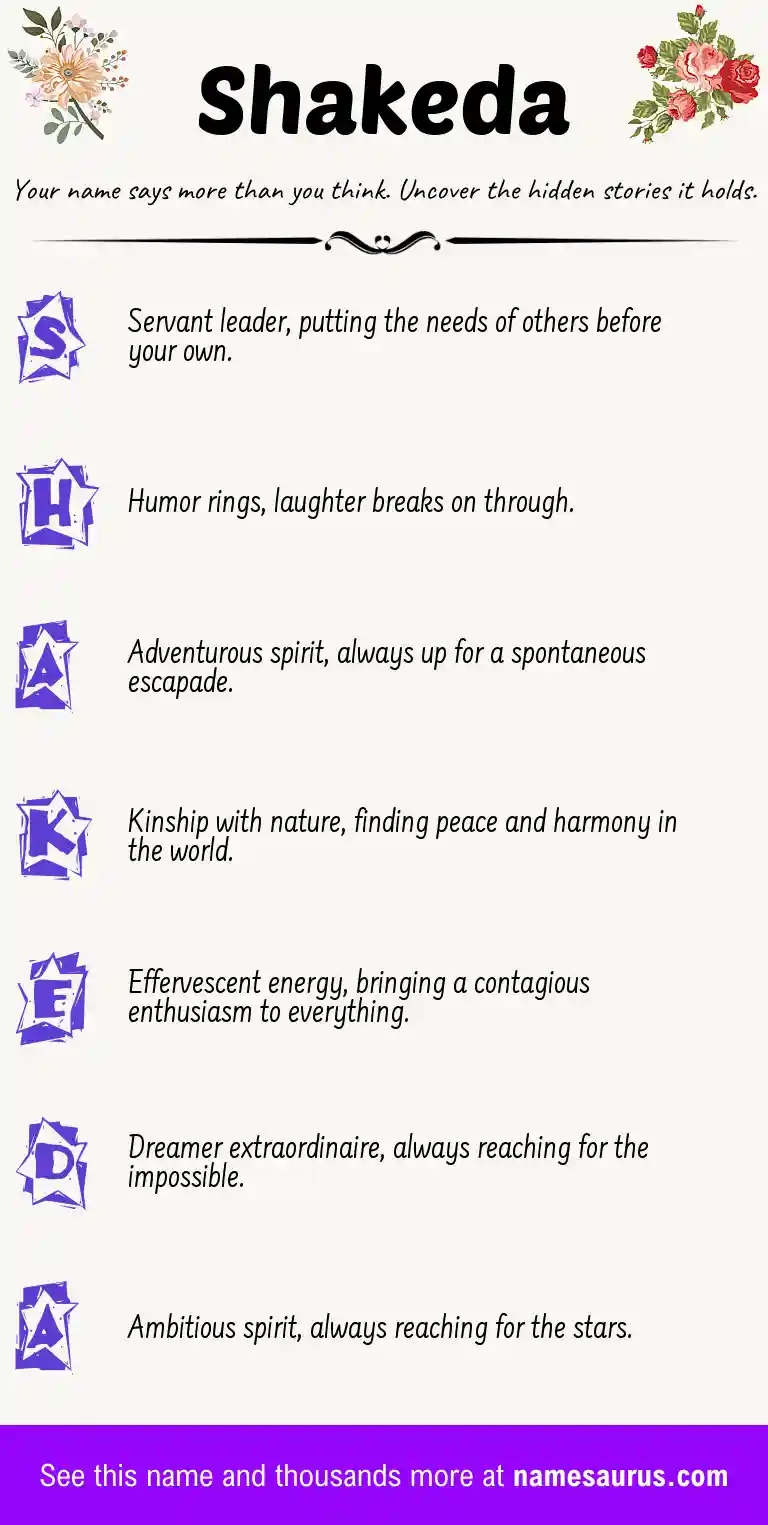 Acrostic poem about Shakeda.