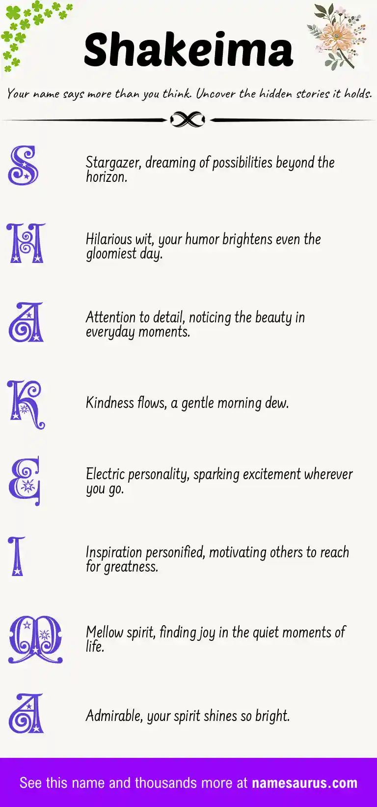 Acrostic poem about Shakeima.