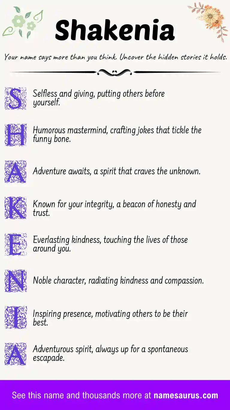 Acrostic poem about Shakenia.