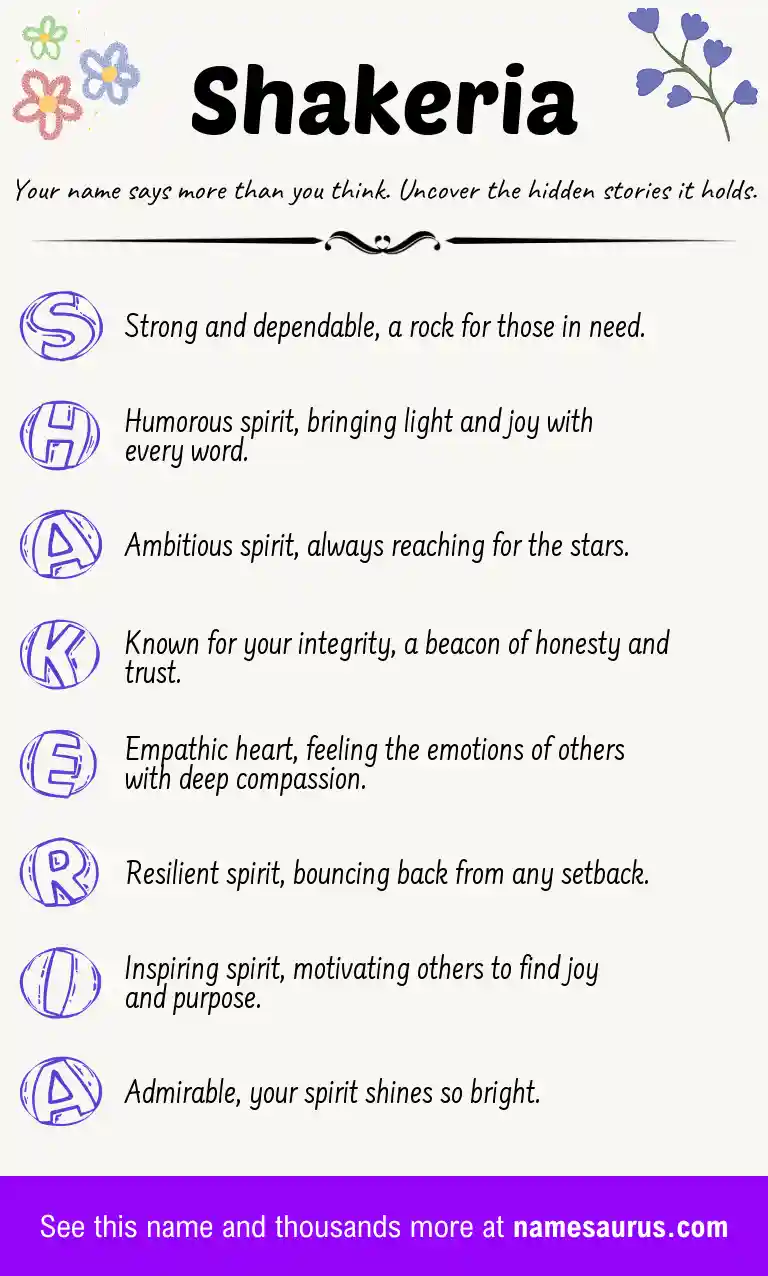 Acrostic poem about Shakeria.