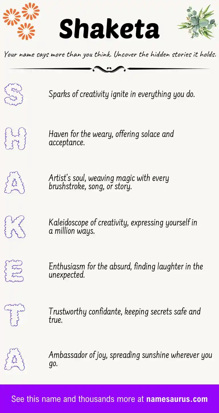 Acrostic poem about Shaketa.