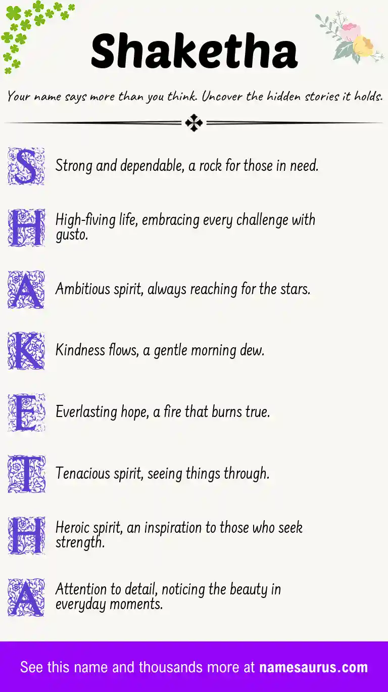 Acrostic poem about Shaketha.