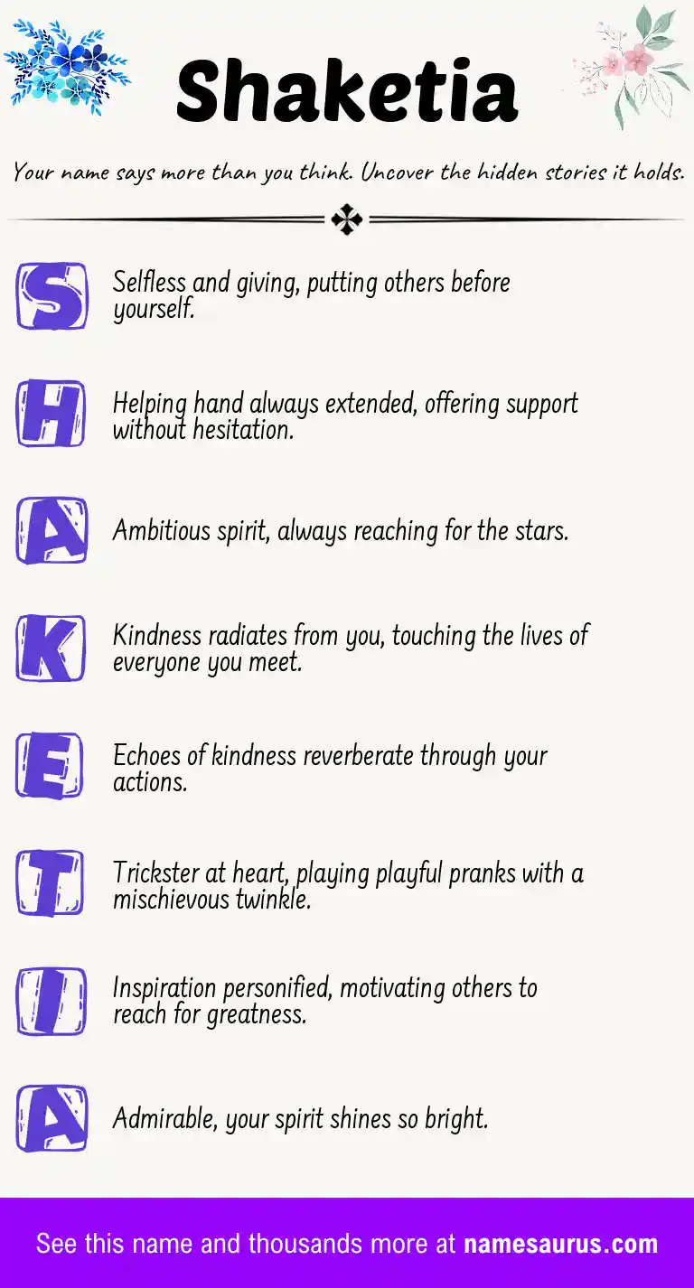 Acrostic poem about Shaketia.