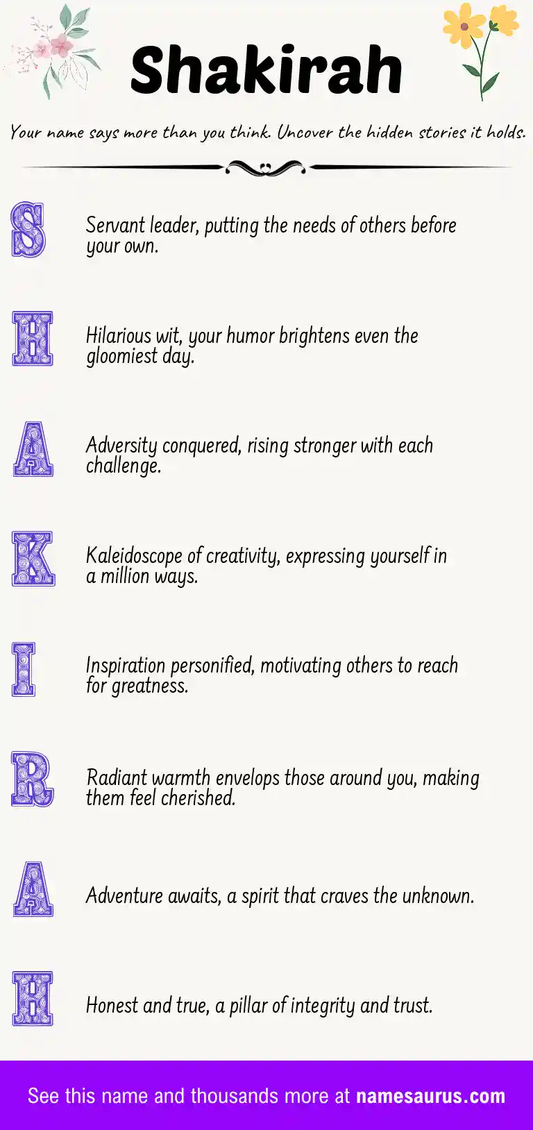 Acrostic poem about Shakirah.