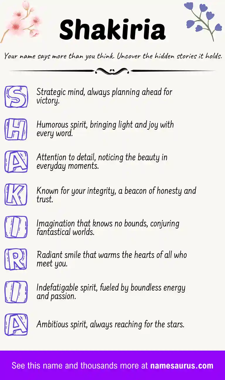 Acrostic poem about Shakiria.