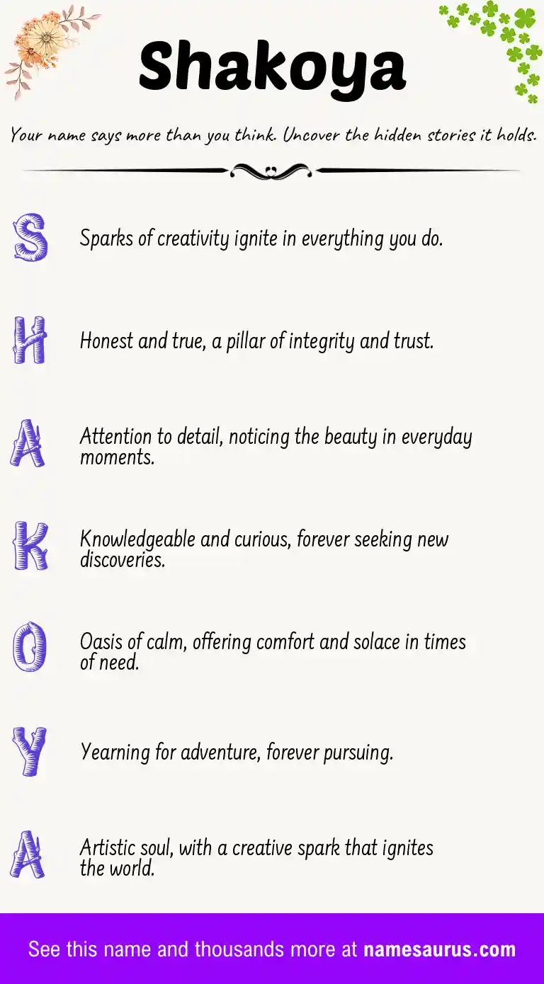 Acrostic poem about Shakoya.