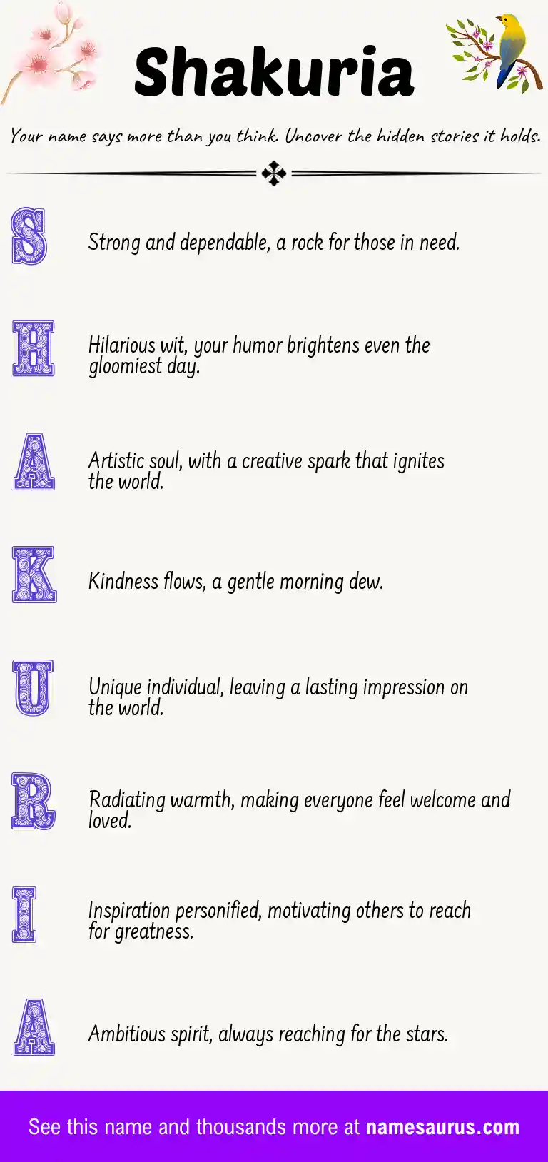 Acrostic poem about Shakuria.