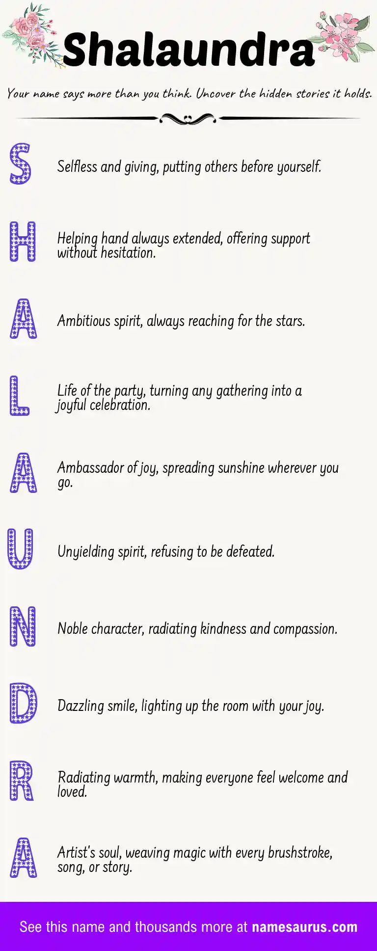 Acrostic poem about Shalaundra.