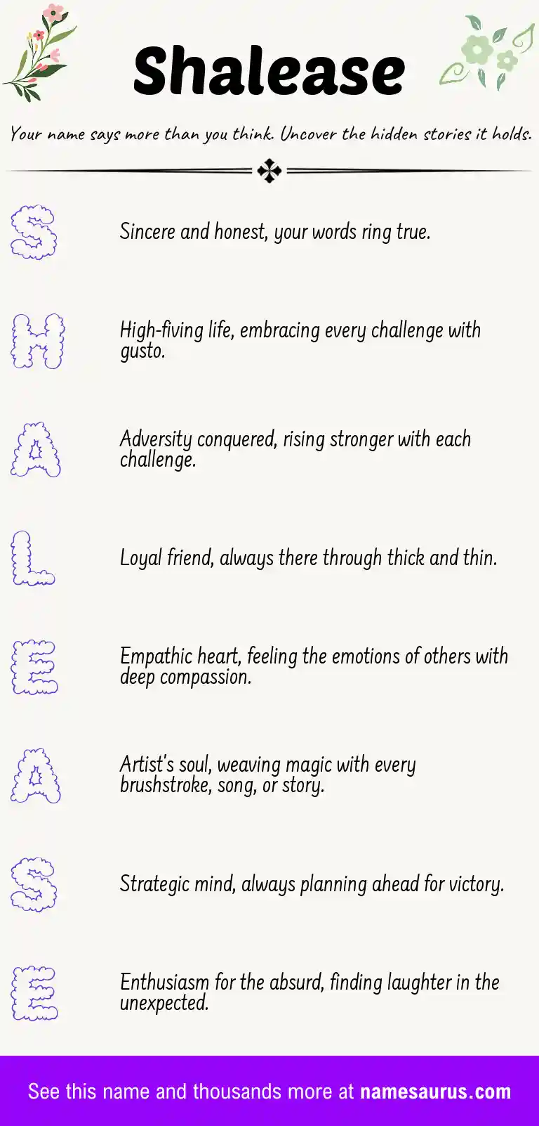 Acrostic poem about Shalease.
