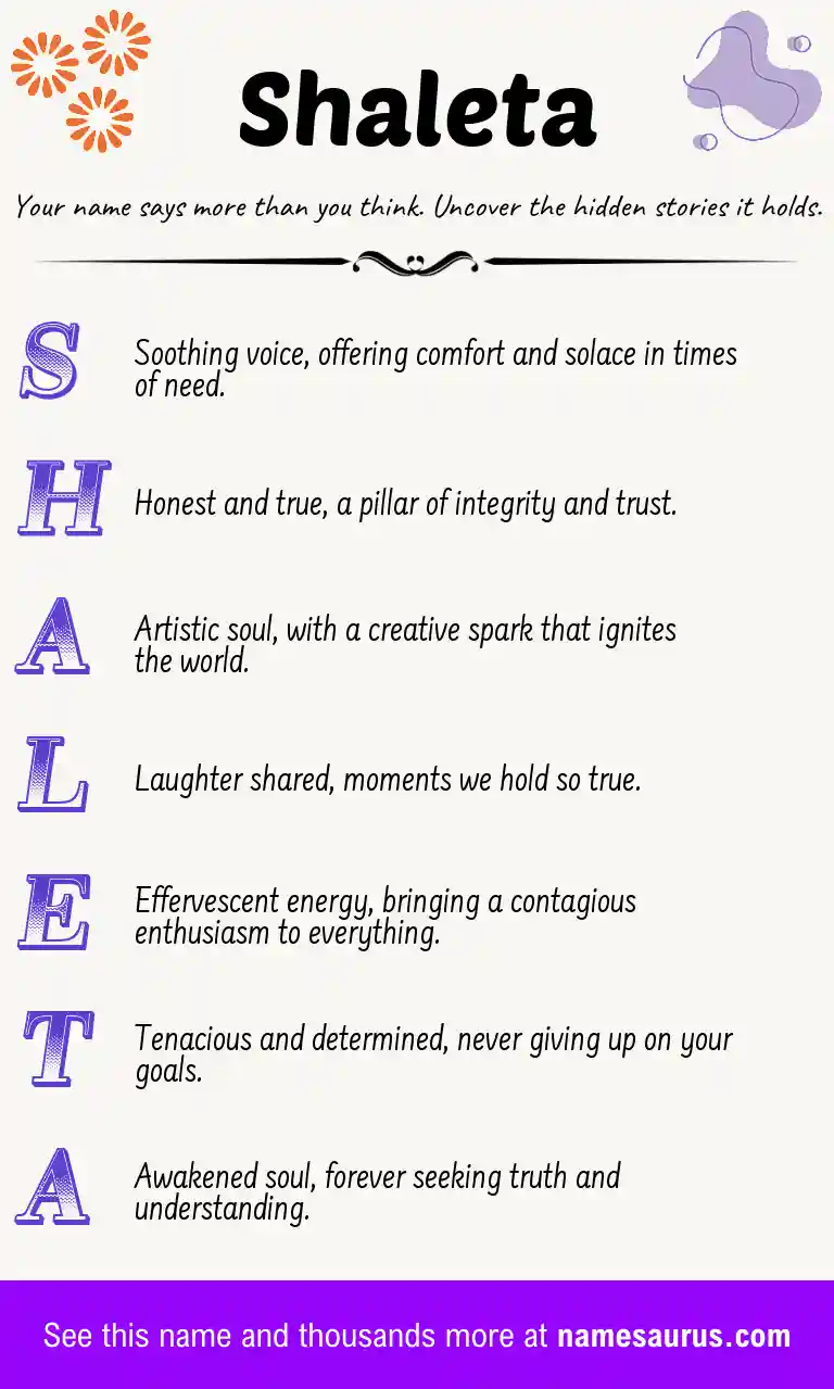 Acrostic poem about Shaleta.