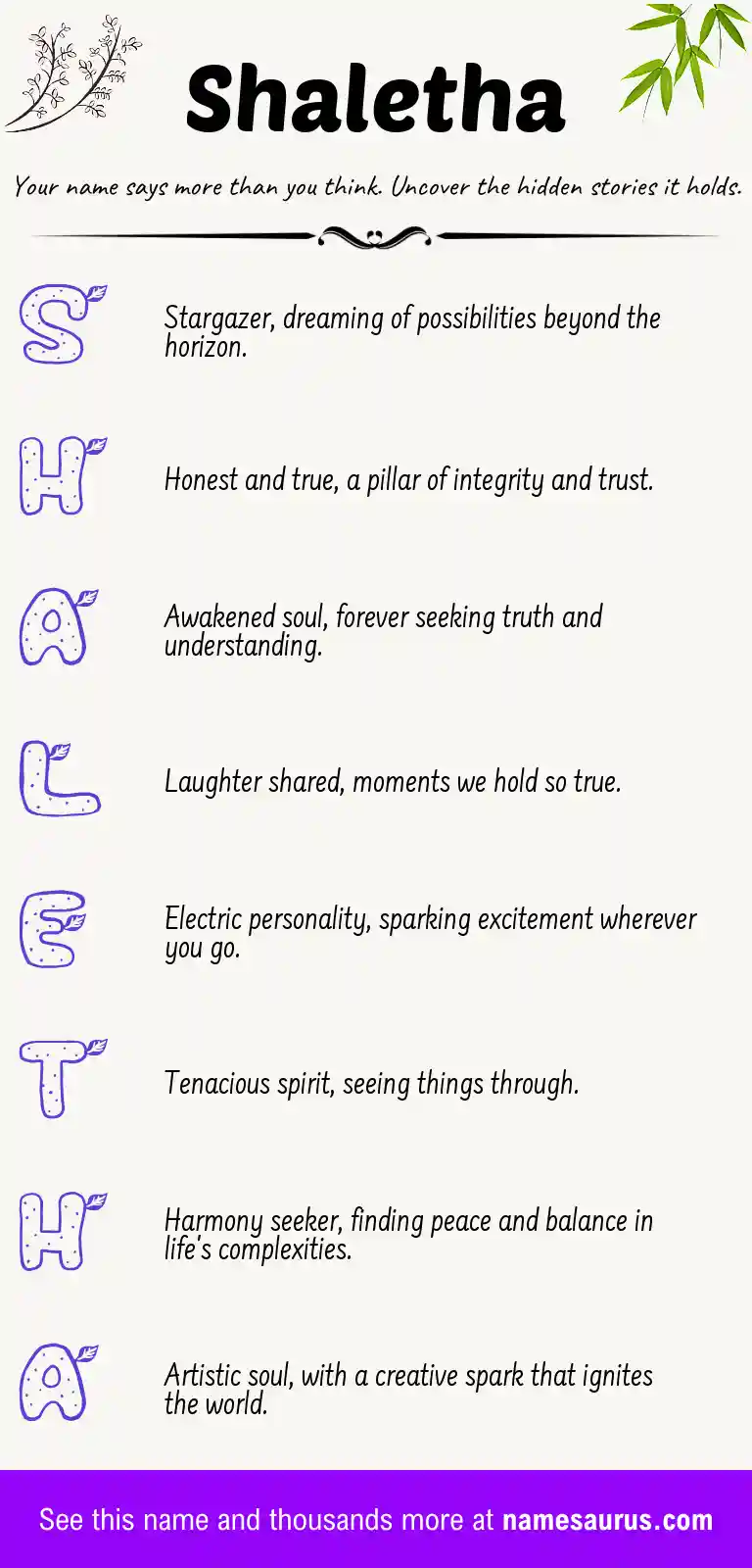 Acrostic poem about Shaletha.