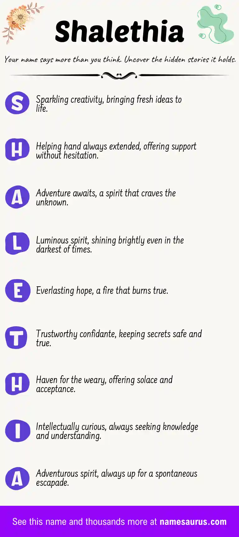 Acrostic poem about Shalethia.