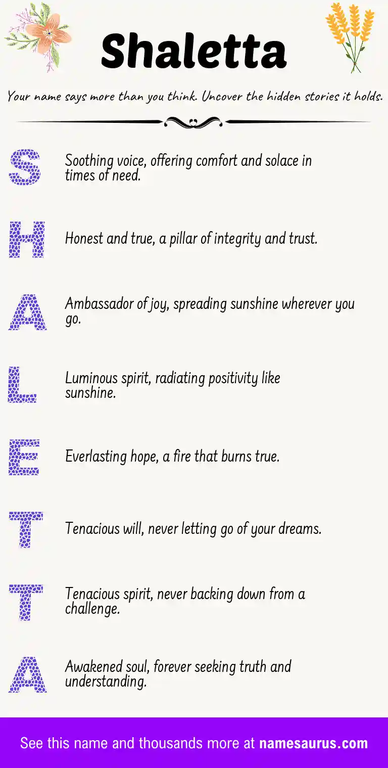 Acrostic poem about Shaletta.