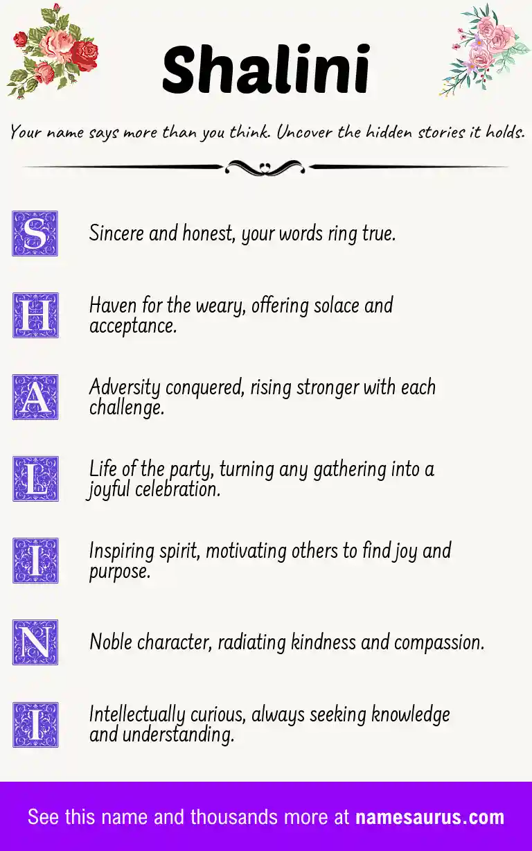 Acrostic poem about Shalini.