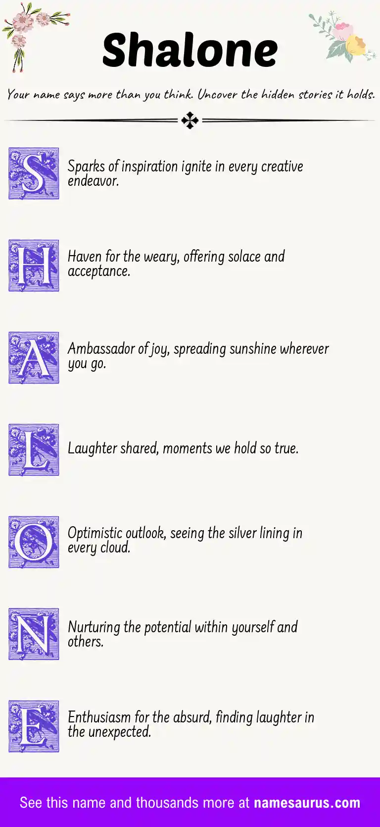 Acrostic poem about Shalone.