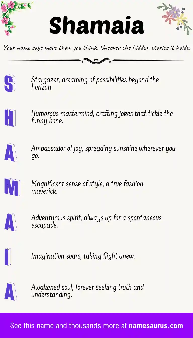 Acrostic poem about Shamaia.