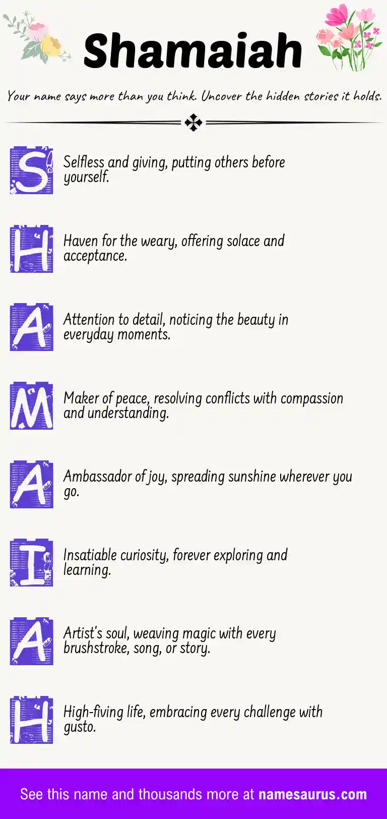Acrostic poem about Shamaiah.