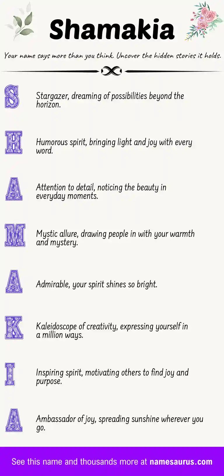 Acrostic poem about Shamakia.