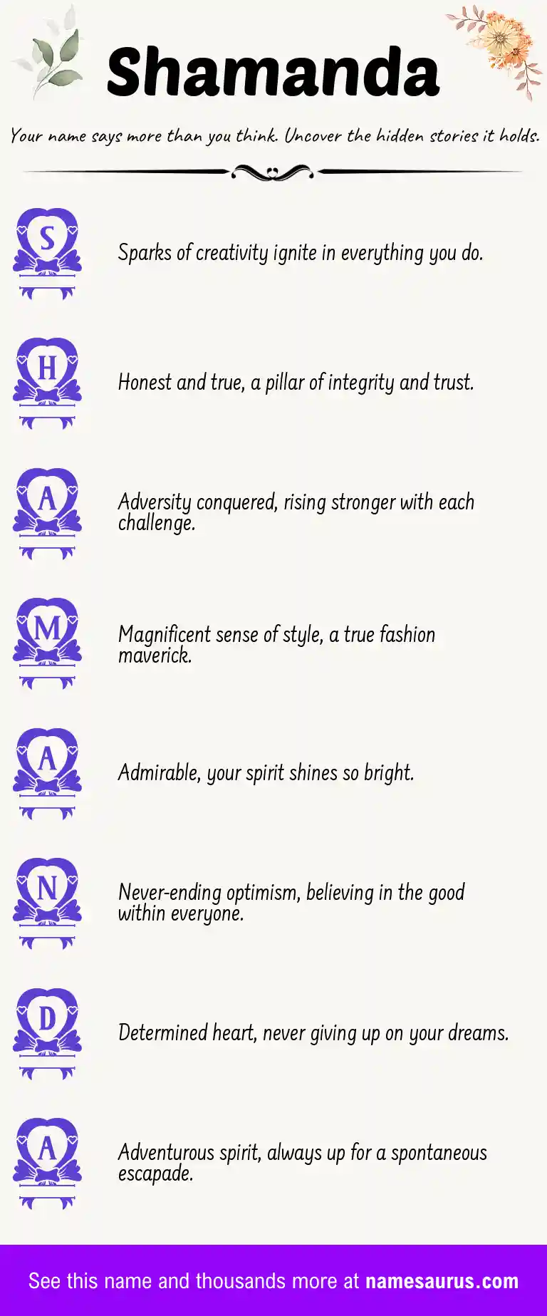 Acrostic poem about Shamanda.