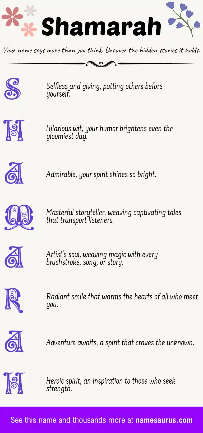 Acrostic poem about Shamarah.