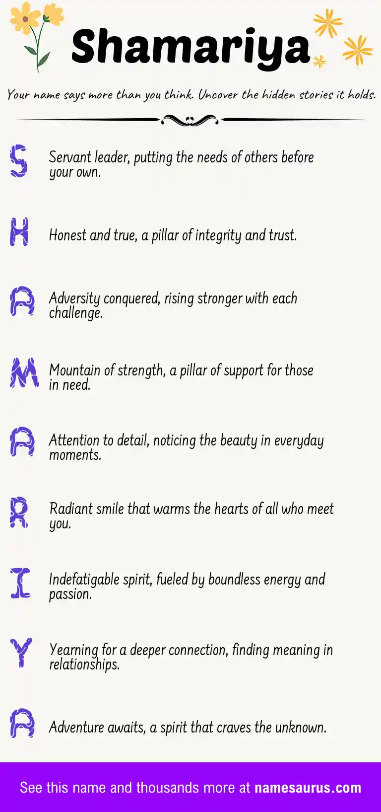 Acrostic poem about Shamariya.