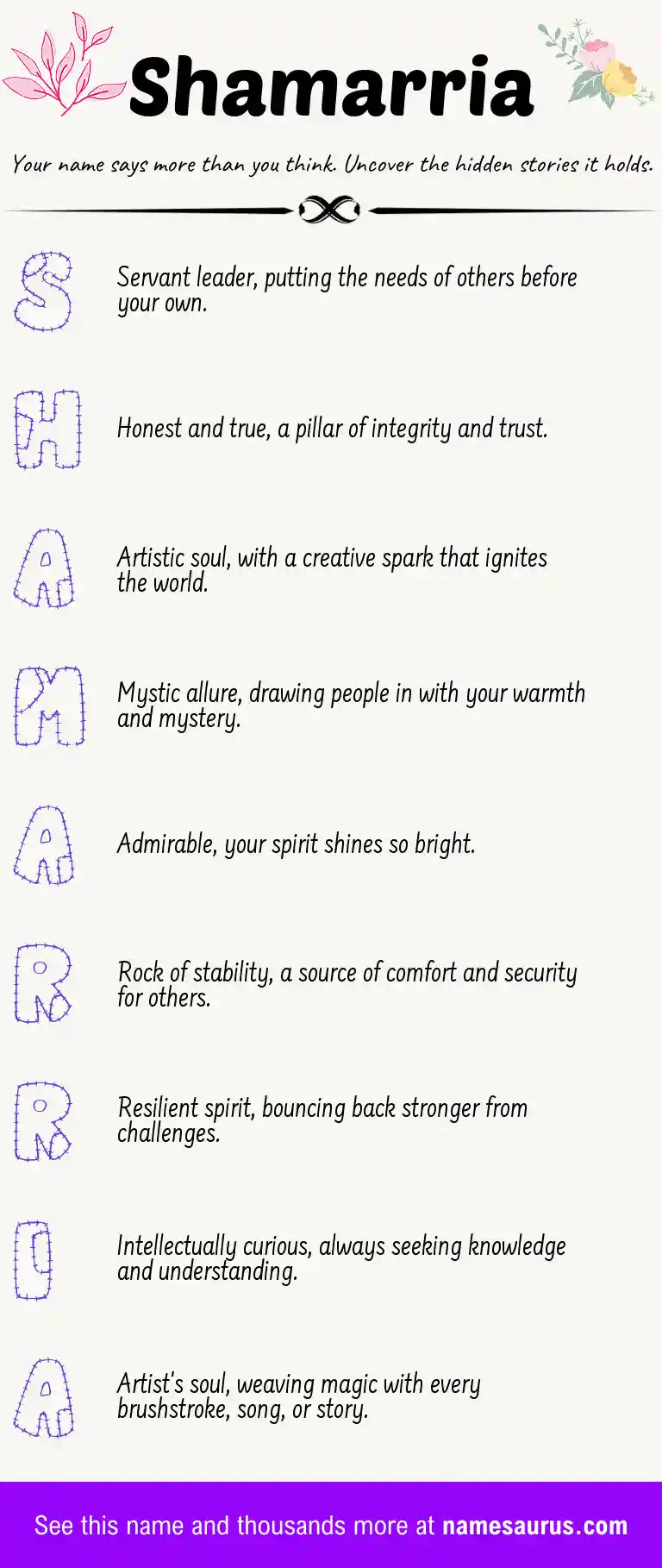 Acrostic poem about Shamarria.