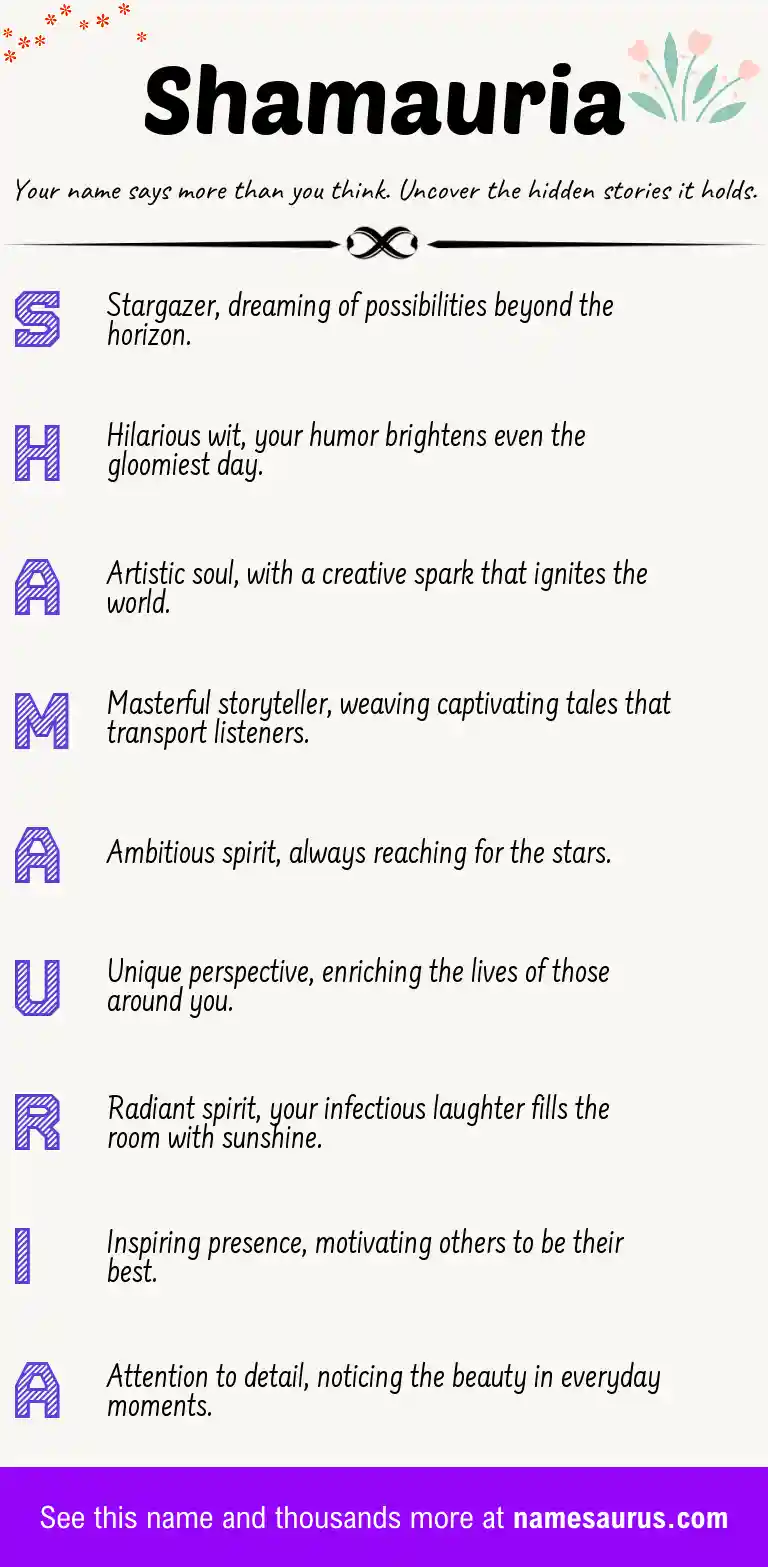 Acrostic poem about Shamauria.