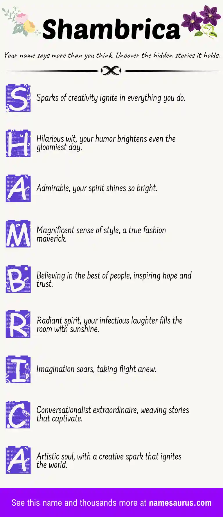 Acrostic poem about Shambrica.
