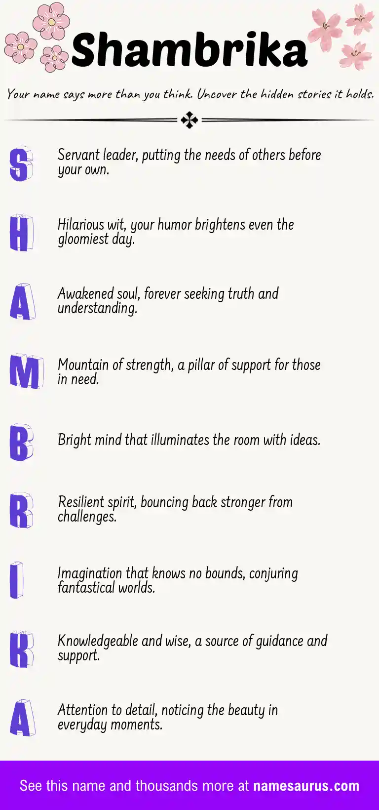 Acrostic poem about Shambrika.