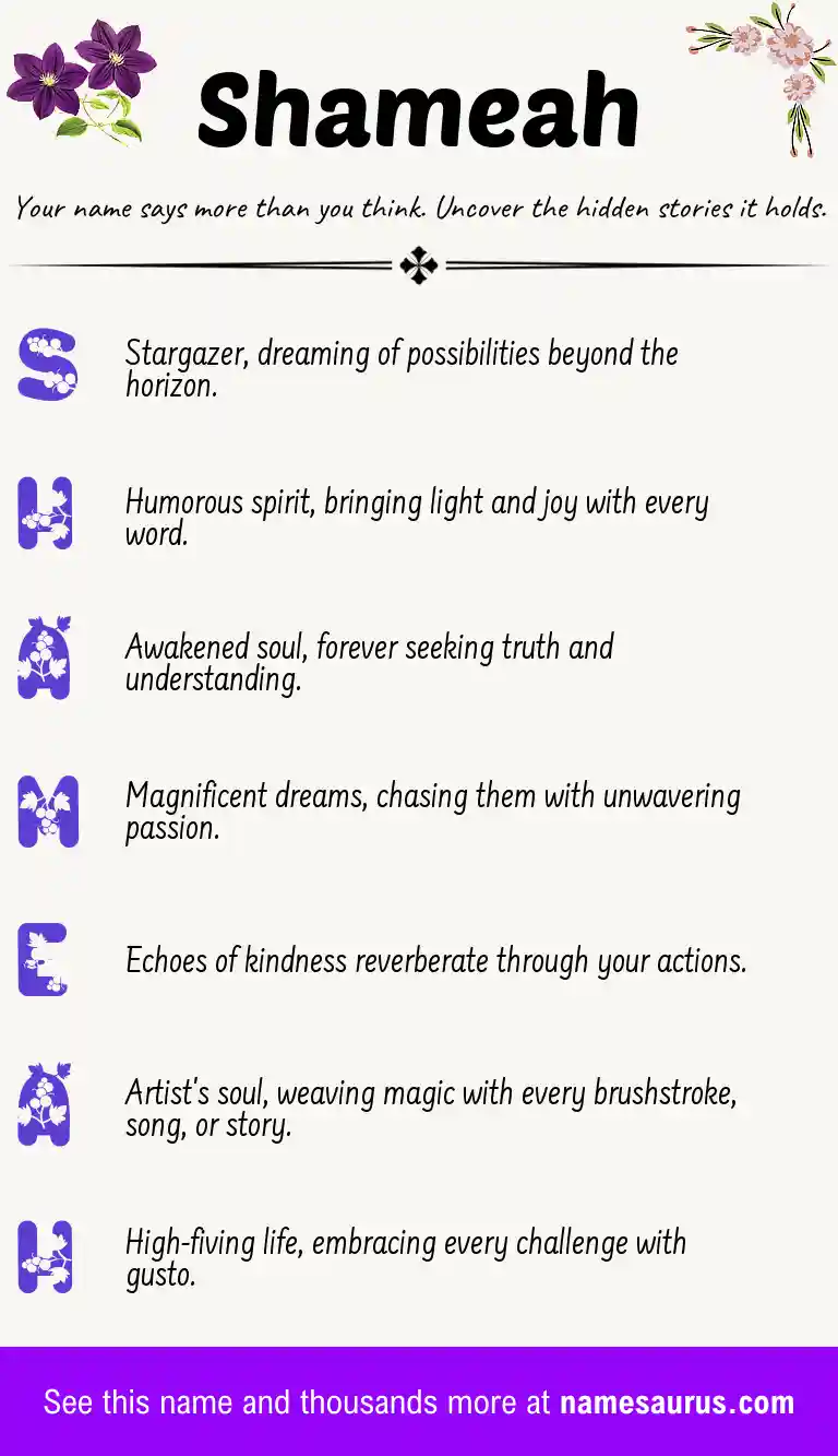 Acrostic poem about Shameah.