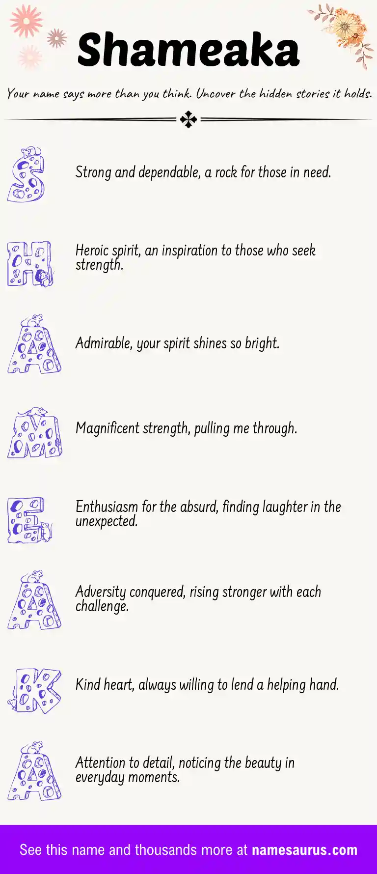 Acrostic poem about Shameaka.
