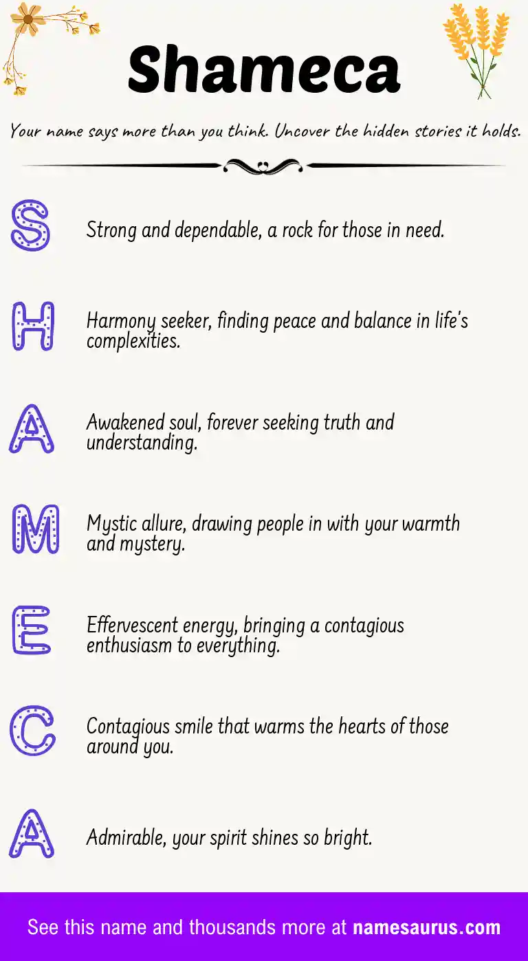 Acrostic poem about Shameca.