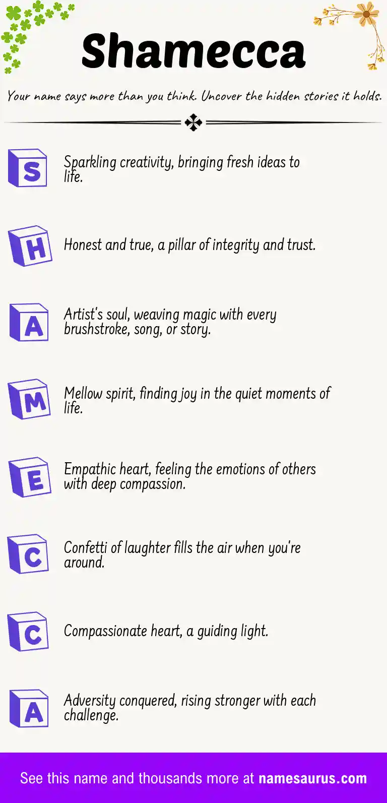 Acrostic poem about Shamecca.