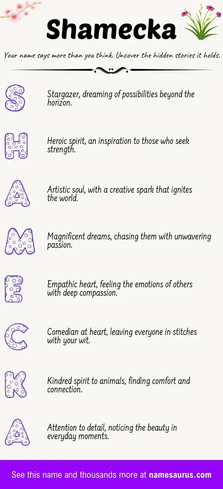 Acrostic poem about Shamecka.