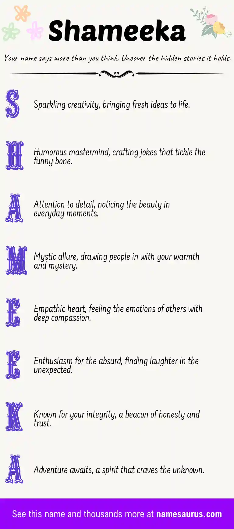 Acrostic poem about Shameeka.