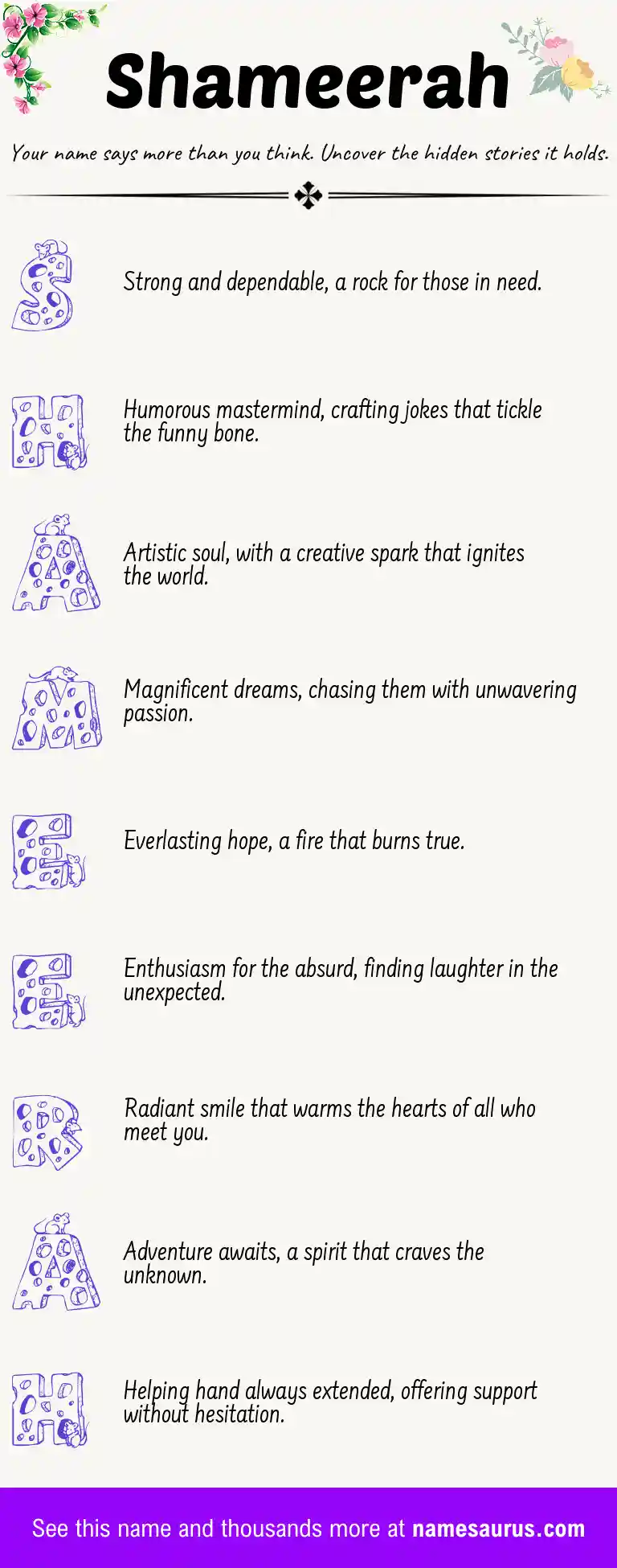 Acrostic poem about Shameerah.