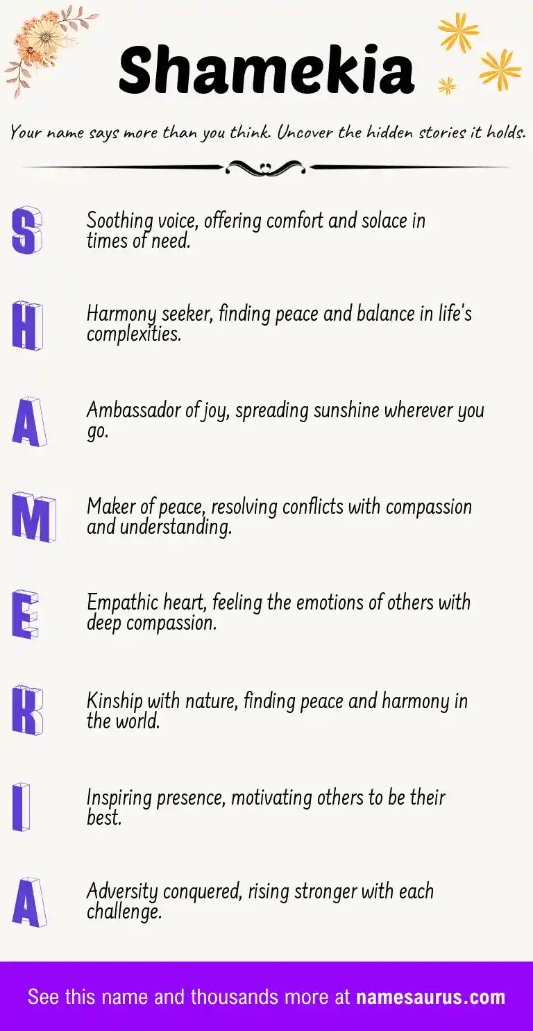 Acrostic poem about Shamekia.