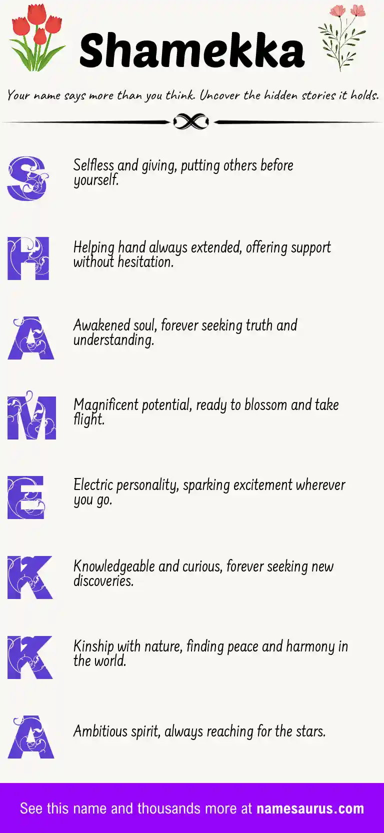 Acrostic poem about Shamekka.