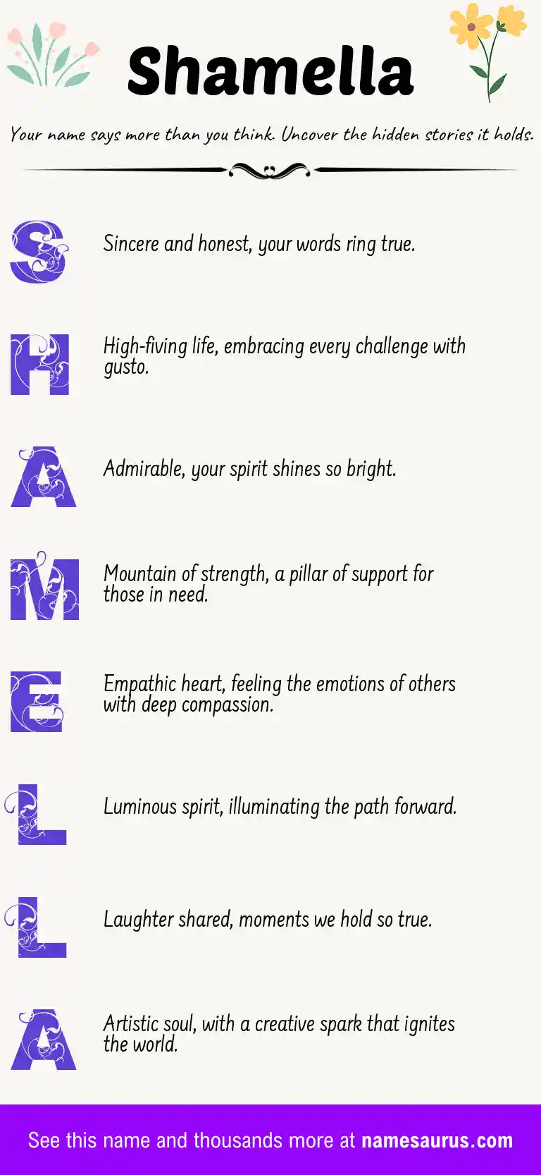 Acrostic poem about Shamella.
