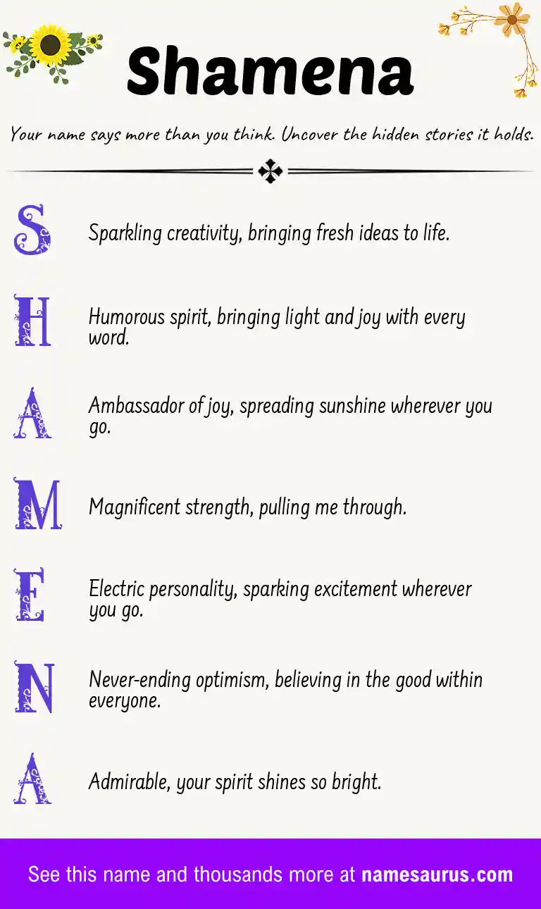 Acrostic poem about Shamena.
