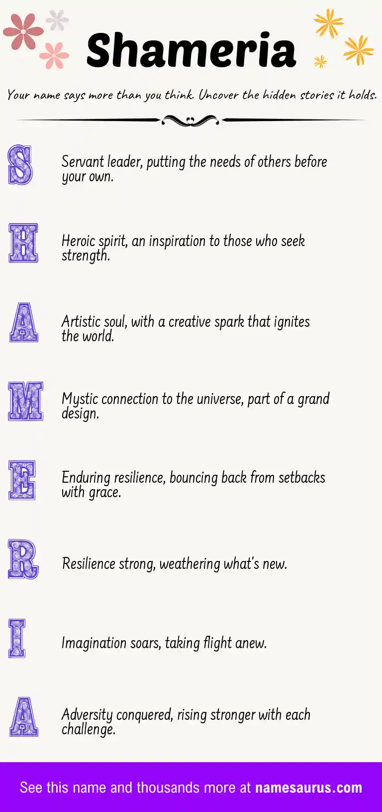 Acrostic poem about Shameria.