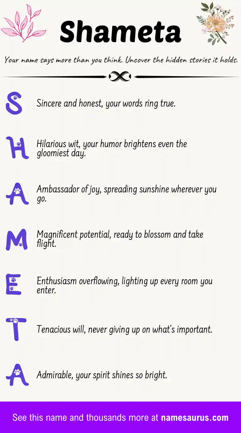 Acrostic poem about Shameta.