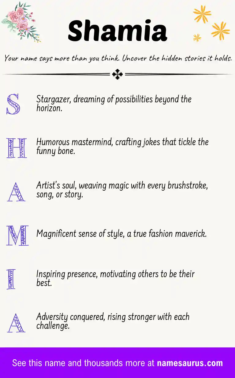 Acrostic poem about Shamia.