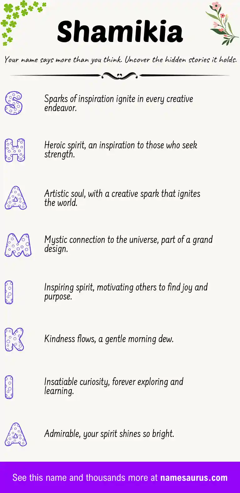 Acrostic poem about Shamikia.