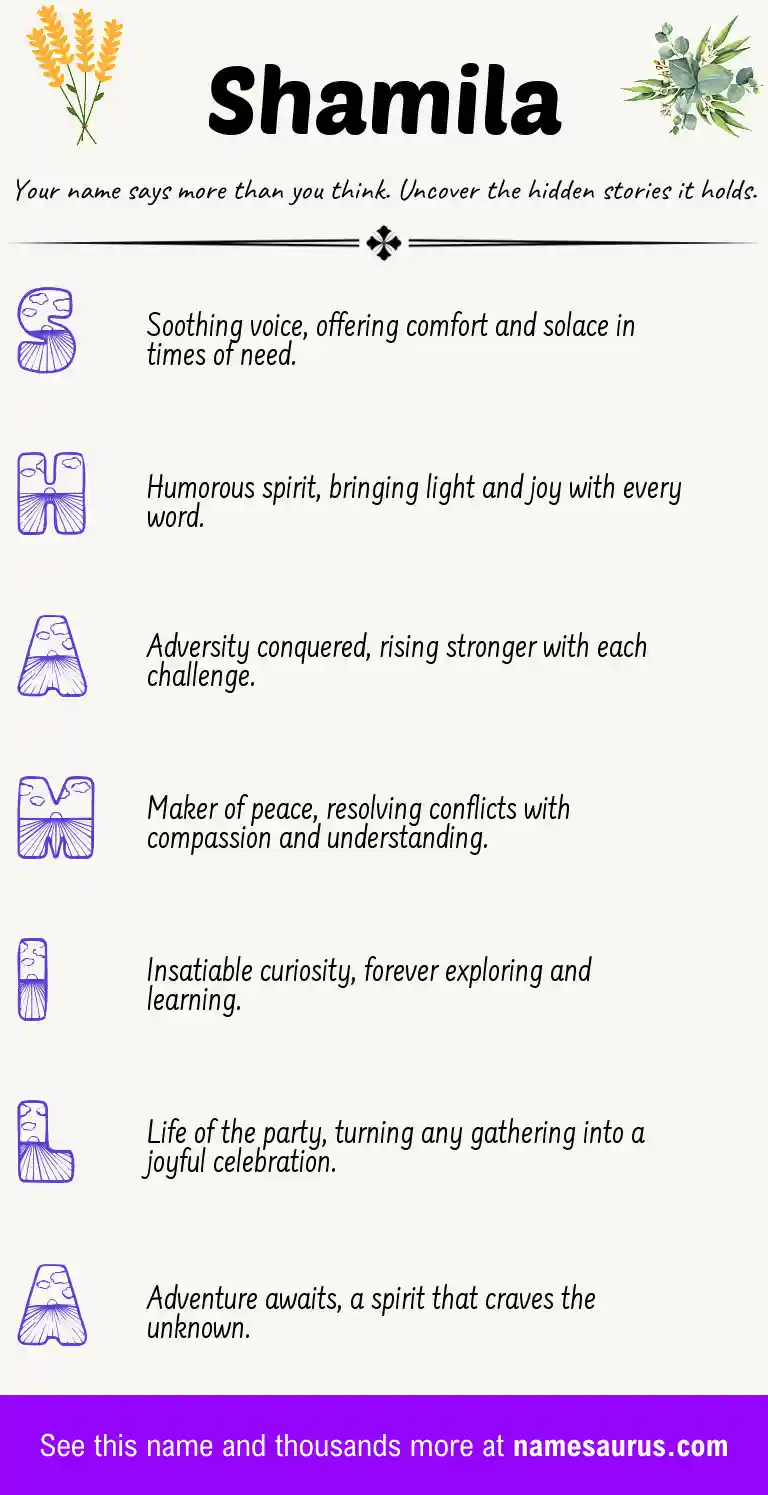 Acrostic poem about Shamila.