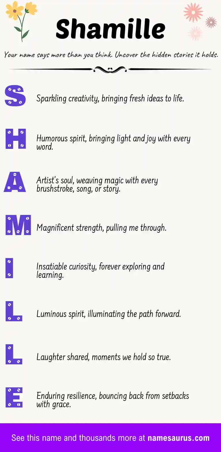 Acrostic poem about Shamille.