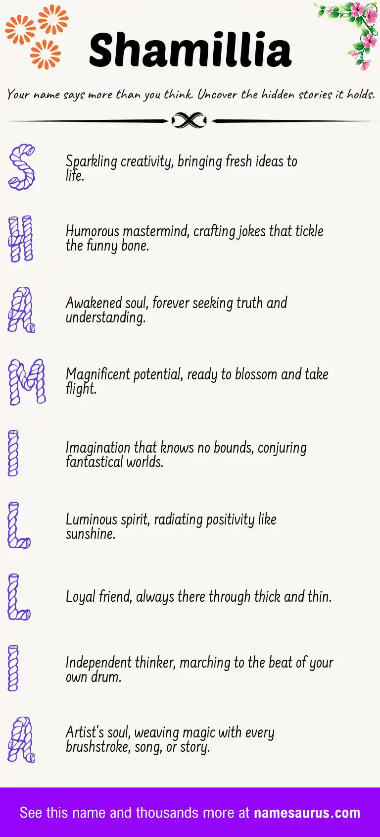 Acrostic poem about Shamillia.