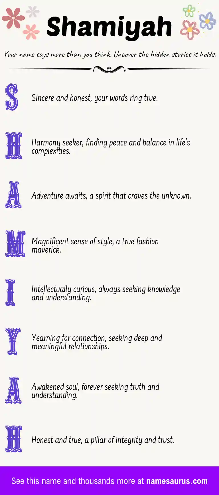 Acrostic poem about Shamiyah.