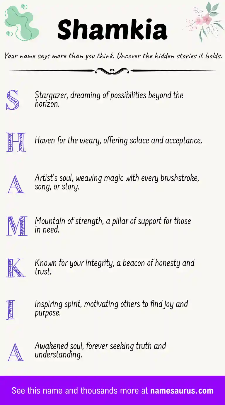 Acrostic poem about Shamkia.